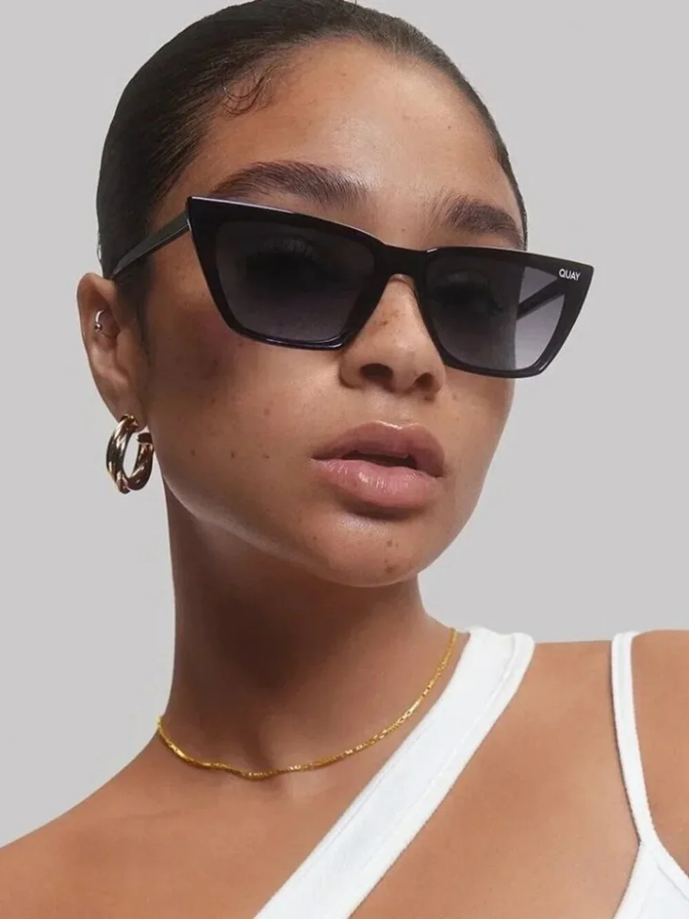 Quay Australia bad habit sunglasses black frame smoke lens cat eye.